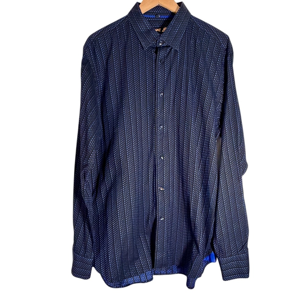 Visconti Black 2 Ply Mercerized Cotton Embroidered Dress Shirt Black Dots XL